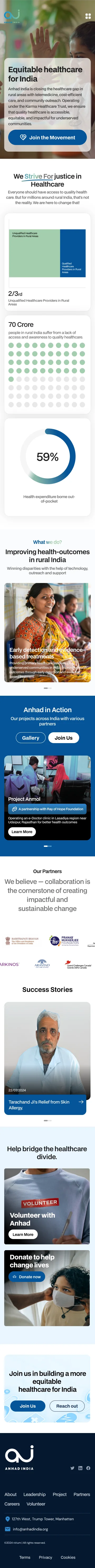 The Anhad India homepage at 360px, scrolling