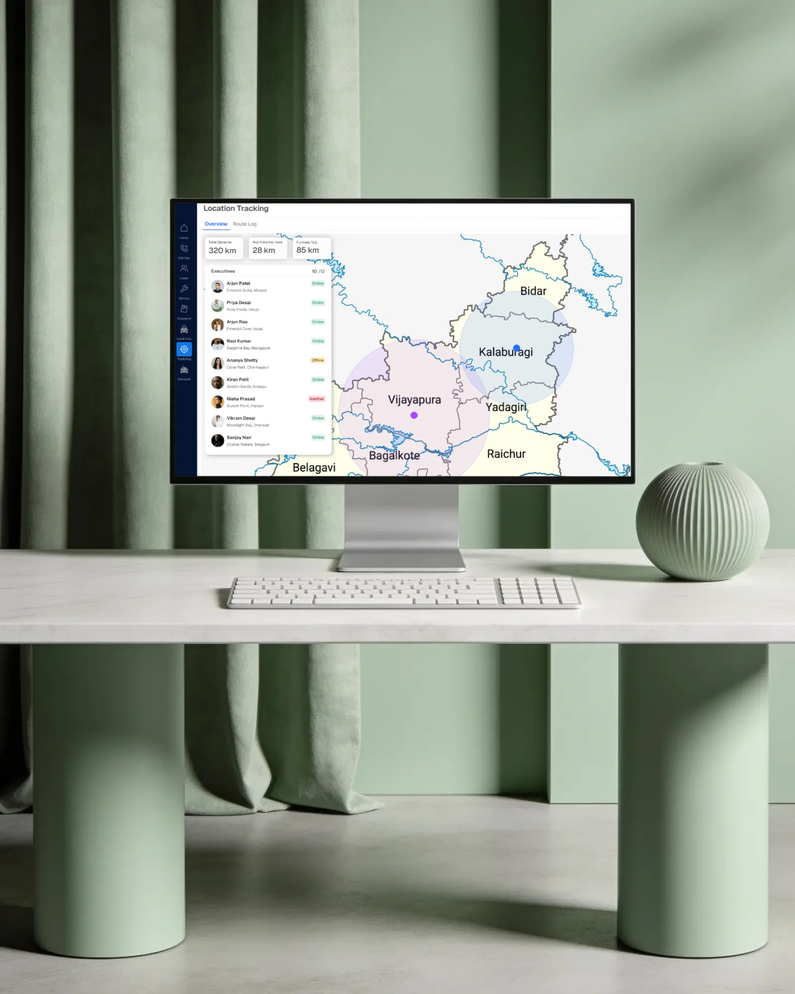 Location Tracking on a monitor in a sage green room